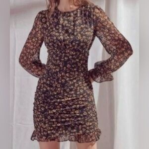 Storia Black/Copper Long Sleeve Ruched Floral Dress Size M